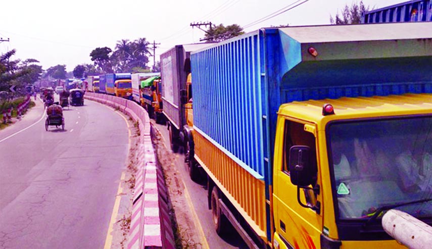 Several vehicles got stuck at 15-20 km traffic gridlock created on Dhaka-Sylhet Highway due to Kanchon bridge repair and an accident occurred early morning of Tuesday.
