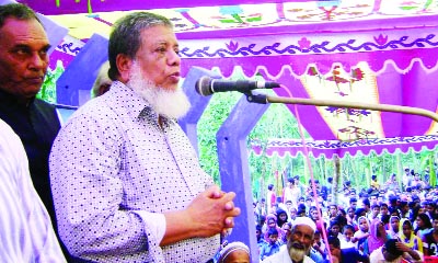 SAGHATA(Gaibandha): Deputy Speaker of Jatiya Sangsad Adv Fazley Rabbi Miah MP speaking at memorial meeting of freedom fighters at Daldaliya area in Saghata Upazila on Tuesday.