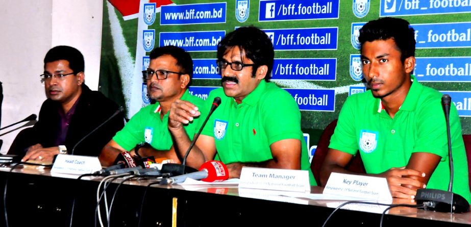 Manager of Bangladesh Under-19 National Football team Md Amirul Islam Babu speaking at a press conference at the conference room of Bangladesh Football Federation House on Thursday.