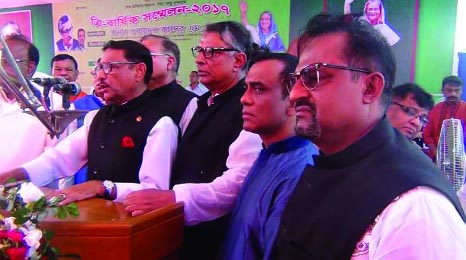 KULAURA(M'bazar): Minister for Road Transport and Bridges Obaidul Quader MP addressing the Annual Conference of Moulvibazar Awami League at Moulvibazar Shaheed Miner ground as Chief Guest on Saturday.