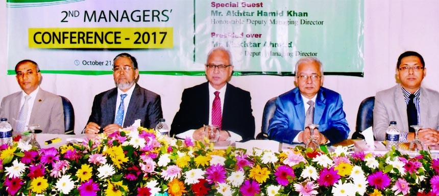 Md. Abdul Halim Chowdhury, Managing Director of Pubali Bank Limited, presiding over its 2nd Managers' conference-2017 of Dhaka North Zone at the bank's head office in the city recently. Safiul Alam Khan Chowdhury, AMD, Mohammad Ali and Akhtar Hamid Khan