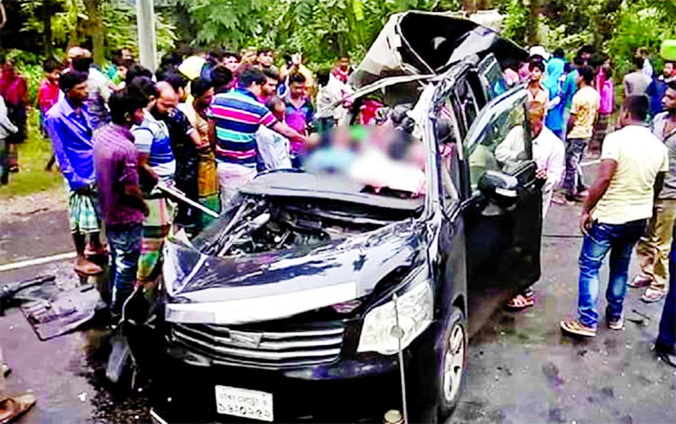 At least six people were killed in a head-on collision between a bus and a microbus on Dhaka-Sylhet Highway in Kandail area of Madhabdi on Monday morning.