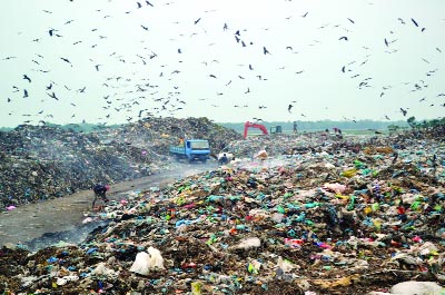 SYLHET: Garbage has been shattered at Parairchar area in Fenchuganj- Sylhet Road spreading bad smell andpolluting environment. This snap was taken yesterday.