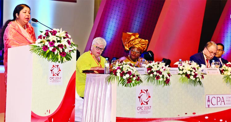 Speaker and Chairman of the Executive Committee of Commonwealth Parliament Association Dr Shirin Sharmin Chaudhury addressing the opening ceremony of the Small Branches Conference at Hotel Radisson Blu on Thursday.