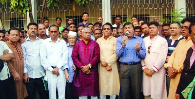 SYLHET: Sylhet City BNP General Secretary Nasim Hossain addressing a meeting protesting recent attack on BNP Chairperson's motorcade at Registery Ground in the city yesterday.