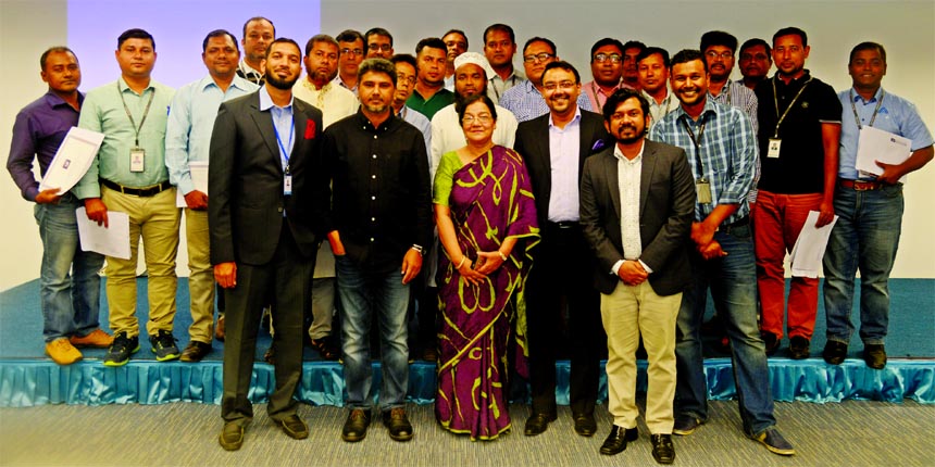 Chairperson of Effective English Development Programme (EEDP) Ms.Reshma Mohsen, along with other distinguished persons pose for photograph during a certification on a Professional English Communication Training for Li & Fung Bangladesh at its office in t