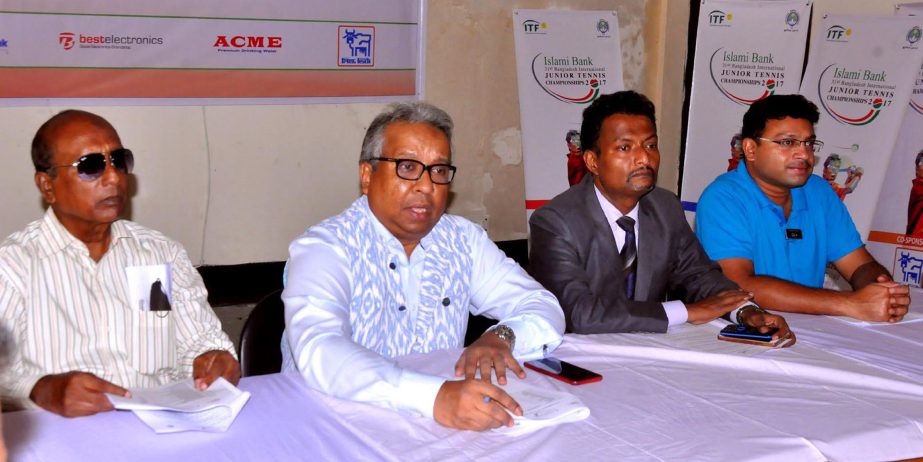 General Secretary of Bangladesh Tennis Federation Golam Morshed addressing a press conference at the conference room of National Tennis Complex in the city's Ramna on Saturday.