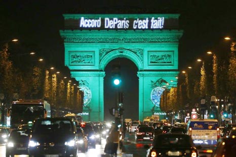 The Arc de Triomphe in Paris was illuminated on Saturday with words reading 'The Paris accord is completed' to celebrate the first day of the application of the Paris COP21 climate accord.