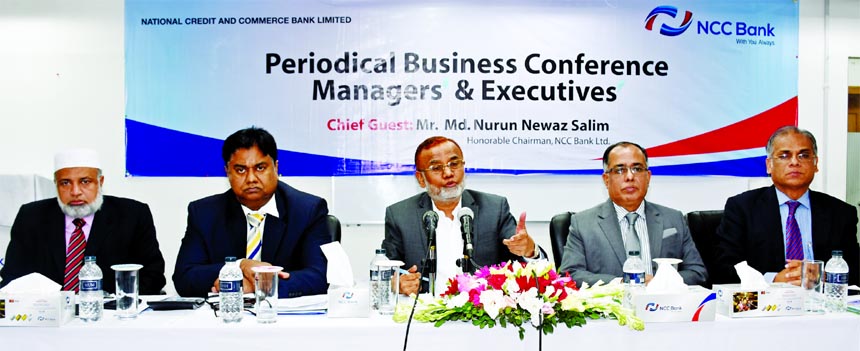 Md. Nurun Newaz Salim, Chairman, NCC Bank Limited, presiding over a two-day long "Periodical Business Conference for Managers and Executives" at its head office in the city on Saturday. Mosleh Uddin Ahmed, Managing Director, Md. Fazlur Rahman, A Z M Sal