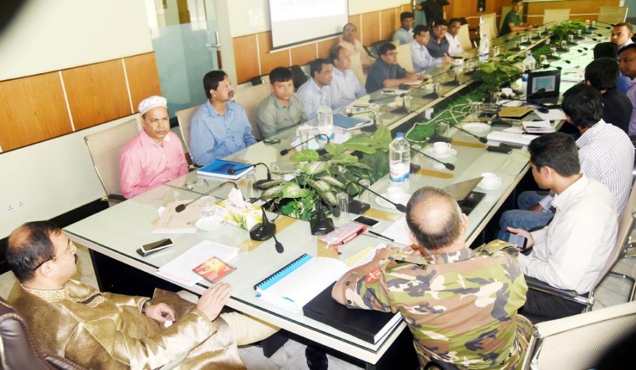 CCC Mayor A J M Nasir Uddin addressing a meeting with CCC engineers and officials of consulting firm Trimatra at Nagar Bhaban as Chief Guest on Sunday.