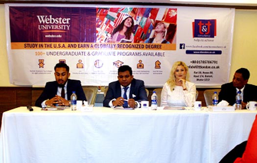 Ashley Grierson, Director of the Webster University for South Asian region speaks at a press conference at Nordic Hotel at Banani in the city on Sunday.