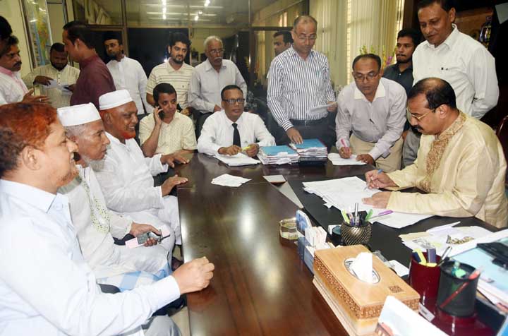 CCC Mayor A J M Nasir Uddin hearing the review appeal on holding tax at Appeal Review Board in Chittagong on Sunday.