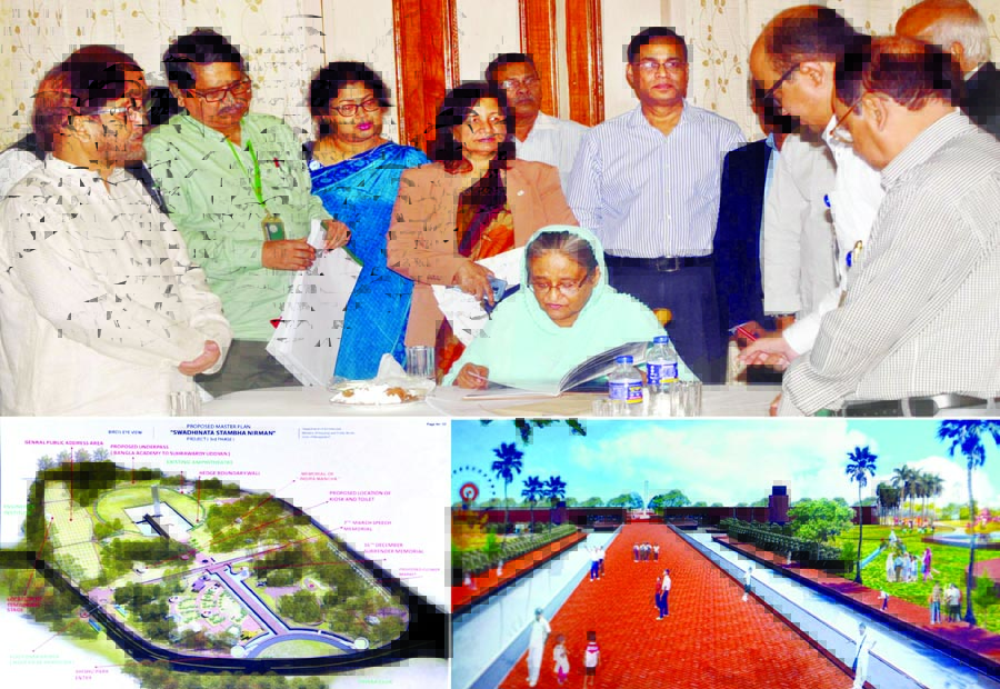 Prime Minister Sheikh Hasina approved the design of the Master Plan of Swadhinata Stambha being constructed at the Suhrawardi Udyan. The approval was given at her official residence Ganabhaban on Wednesday. PID photo