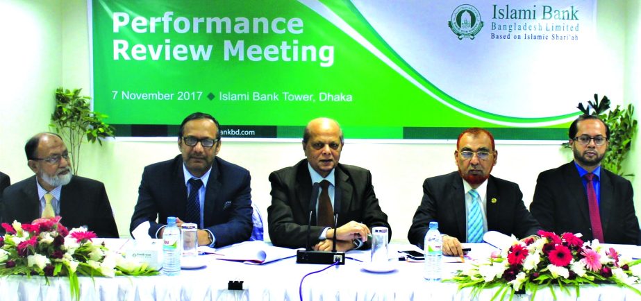 Md. Abdul Hamid Miah, Managing Director of Islami Bank Bangladesh Limited, addressing the performance review meeting at its head office on Tuesday. Md. Mahbub-ul-Alam, Additional Managing Director of the bank delivered the inaugural speech.