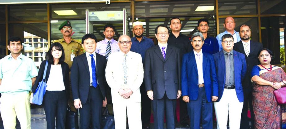 Hiroyasu Izumi, Ambassador of Japan to Bangladesh, poses with the Japanese entrepreneurs after visiting the Chittagong Export Processing Zone (CEPZ) recently. Khorshid Alam, General Manager of CEPZ among others were present.