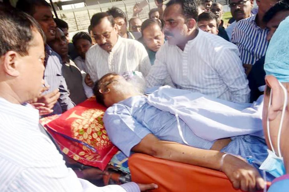 CCC Mayor with other Awami League leaders talking to ailing Alhaj A B M Mohiuddin Ahmed Chowdhury, President, Chittagong City Awami League during he was taking to Dhaka for better treatment.