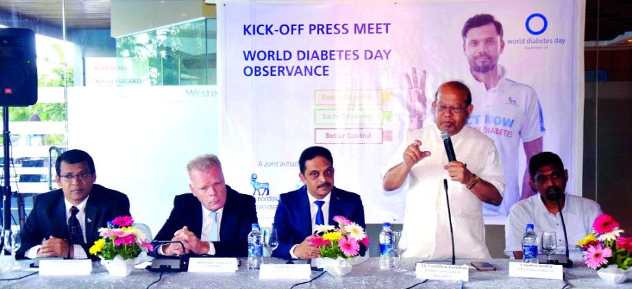 Novo Nordisk in partnership with Diabetic Association of Bangladesh (DAB) and Padma Textiles Limited has launched a countrywide massive awareness building activity leading to the World Diabetes Day on tomorrow. Dr Azad Khan, President of DAB addressing at