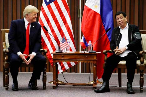 U.S. President Donald Trump holds a bilateral meeting with President of the Philippines Rodrigo Duterte alongside the ASEAN Summit in Manila, Philippines on Monday.