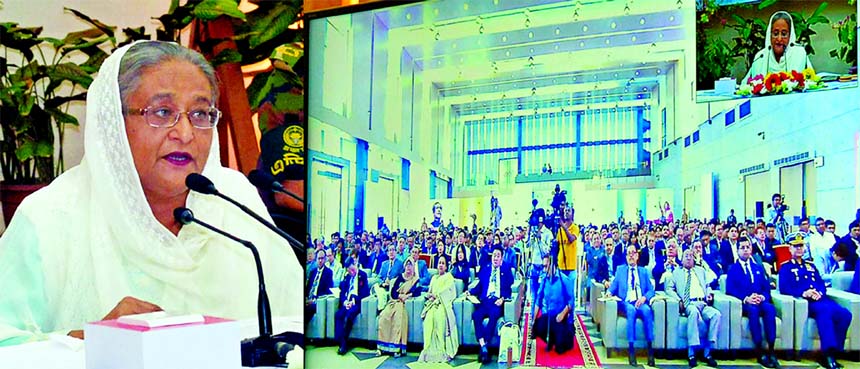 Prime Minister Sheikh Hasina inaugurating the Bangladesh Leather Footwear and Leathergoods International Sourcing Show (BLLISS)-2017 through videoconferencing from her official residence Ganobhaban on Thursday.