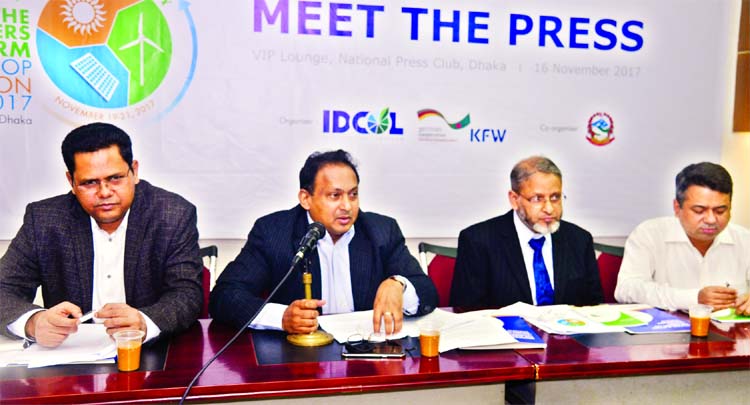 Executive Director and CEO of IDCOL, Mahmud Manik speaking at 'Meet The Press' organised by IDCOL at the Jatiya Press Club on Thursday.