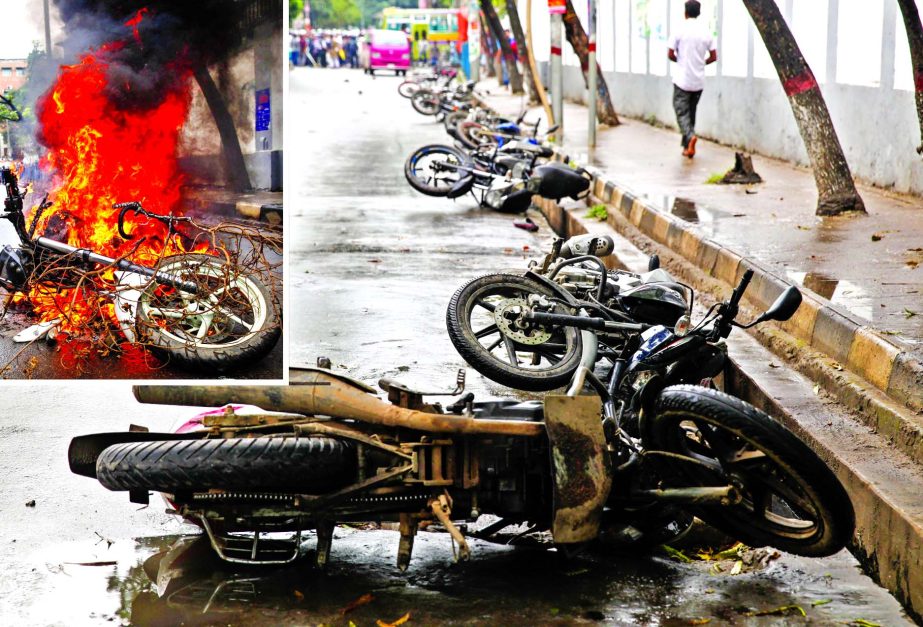 Several motorcycles parked in front of Azimpur Pearl Harbour Community Centre were torched by the rival group members during an extended meeting of the ruling Awami League's Dhaka city unit on Thursday, caused of intra-party feud.