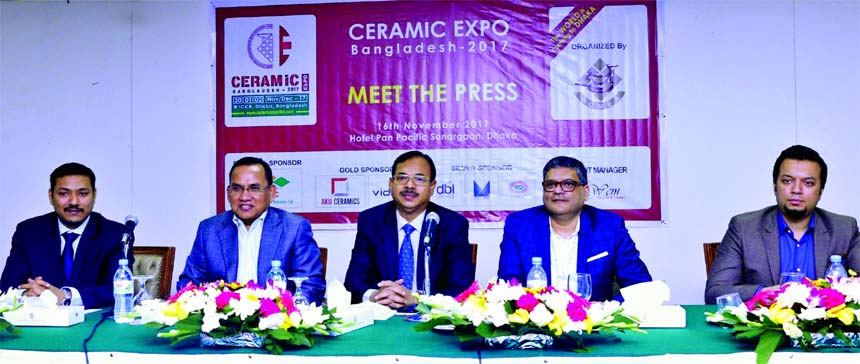 Md Sirajul Islam Mollah, MP, President of Bangladesh Ceramic Manufacturers and Exporters Association (BCMEA) addressing at a press conference aiming the Ceramic Expo BD-2017' at a city hotel on Thursday. Moynul Islam, Senior Vice President, MA Jabbar, V