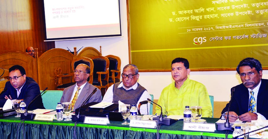Former Adviser to the Caretaker Government Dr Akbar Ali Khan, among others, at a seminar on 'Bangladesh's New Middle Class, Democracy and Questions of Religion' organised by Center for Governance Studies in BIISS auditorium in the city on Saturday.