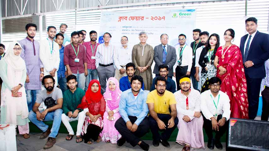 Vice-Chancellor of Green University Bangladesh Prof Dr Md. Golam Samdani Fakir and eminent writer and journalist Anisul Haque are seen at the Club Fair 2017 of the University on Wednesday.