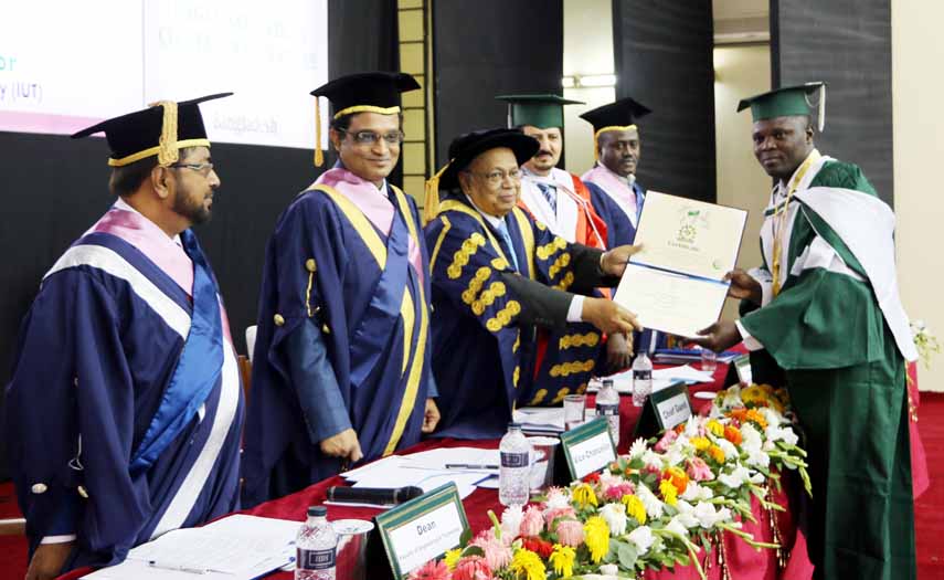 Foreign Minister Abul Hassan Mahmood Ali, MP distributing certificates among the students in the 31st Convocation of Islamic University of Technology held on its campus at Board Bazar, Gazipur on Wednesday.