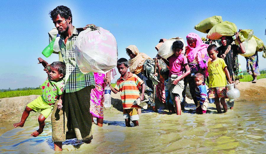 Despite various international organisations' pressure Rohingya refugees are entering Bangladesh through various points. This picture was taken from the Anjumanpara area in Cox's Bazar on Monday.