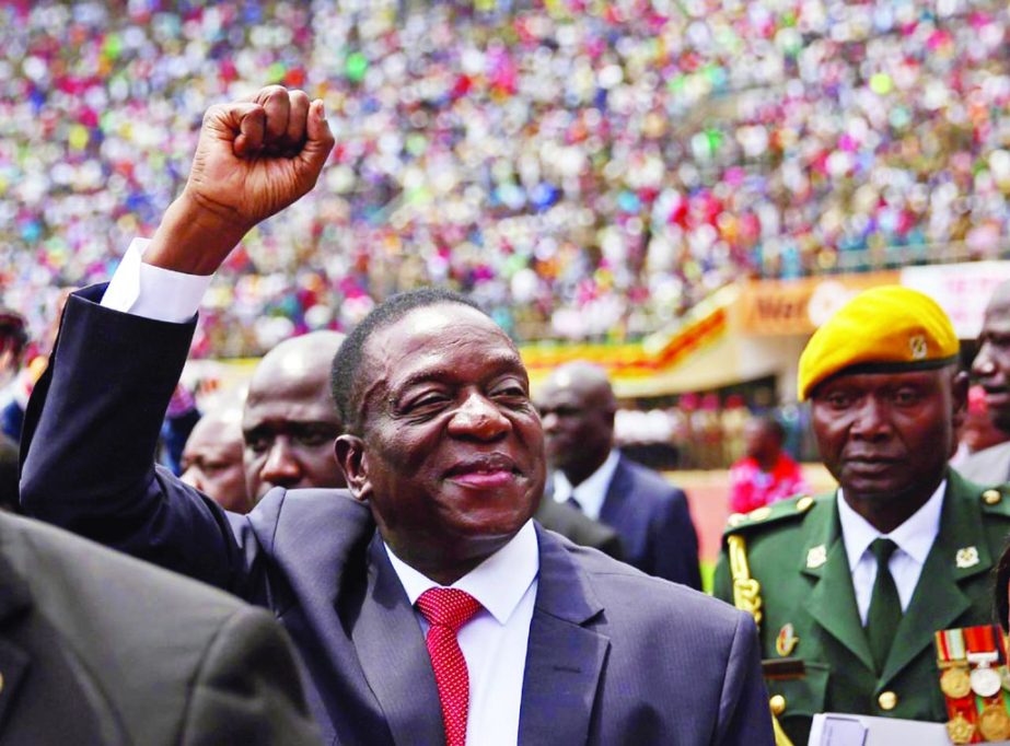 Emmerson Mnangagwa arrives to be sworn in as Zimbabwe's president in Harare in Zimbabwe on Friday.