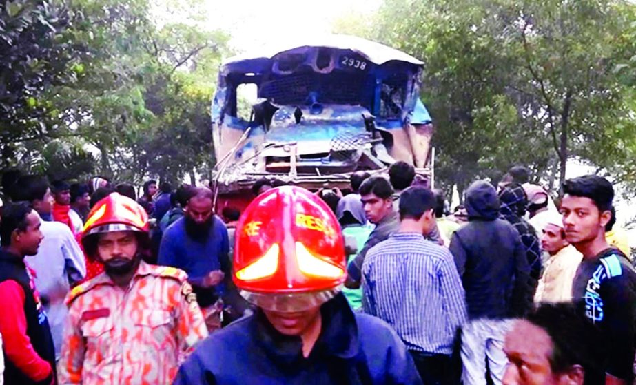 An assistant train driver was killed on the spot and 50 were injured when the train hit a goods-laden truck at Baktarpur area of Kaliakair in Gazipur upazila on Friday.