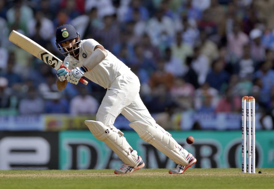 India's Cheteshwar Pujara plays a shot during the second day of their second Test cricket match against Sri Lanka in Nagpur, India on Saturday.