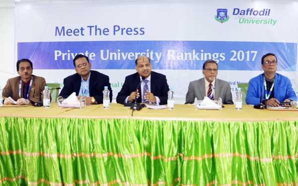 Prof Dr Yousuf M Islam, Vice Chancellor of Daffodil International University speaking at the "Meet the Press on Private University Ranking 2017" held on Thursday at the 71 Milonayoton of Daffodil International Uni9versity.