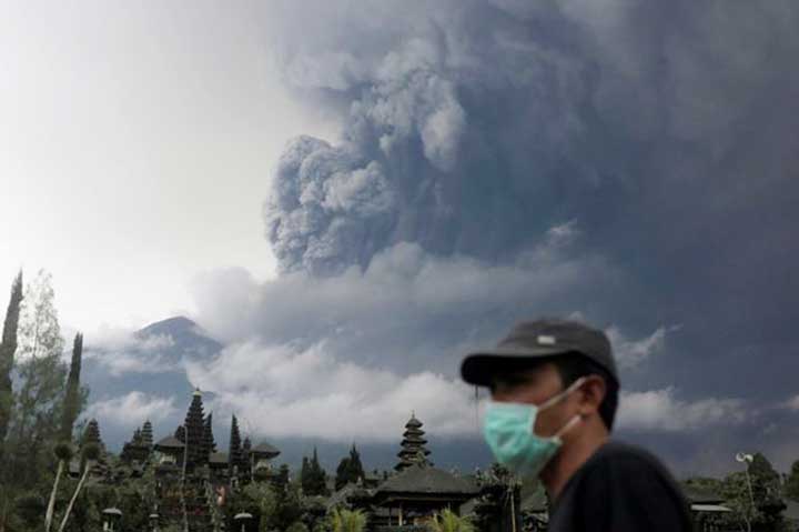 Timelapse footage shows ash rising into the sky, disrupting flights.