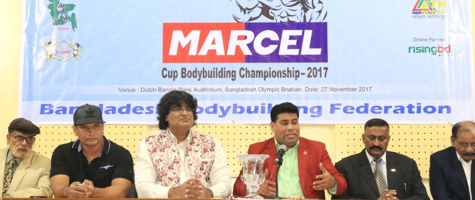 FM Iqbal Bin Aanwar, head of sports and welfare division of Walton Group addressing a press conference at Bangladesh Olympic Association auditorium on Monday.