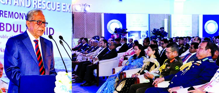 President Abdul Hamid delivering his speech at IONS Multilateral Maritime Search & Rescue Exercise-2017 on Monday at Inani Beach in Cox's Bazar. ISPR photo