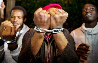 Images of slave auctions in Libya sparked protests in many countries, including this rally outside the Libyan embassy in Morocco