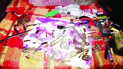 MYMENSINGH: RAB-14 seized huge bullets , arms and arms making materials from a houses at Milonbagh area on Tuesday night
