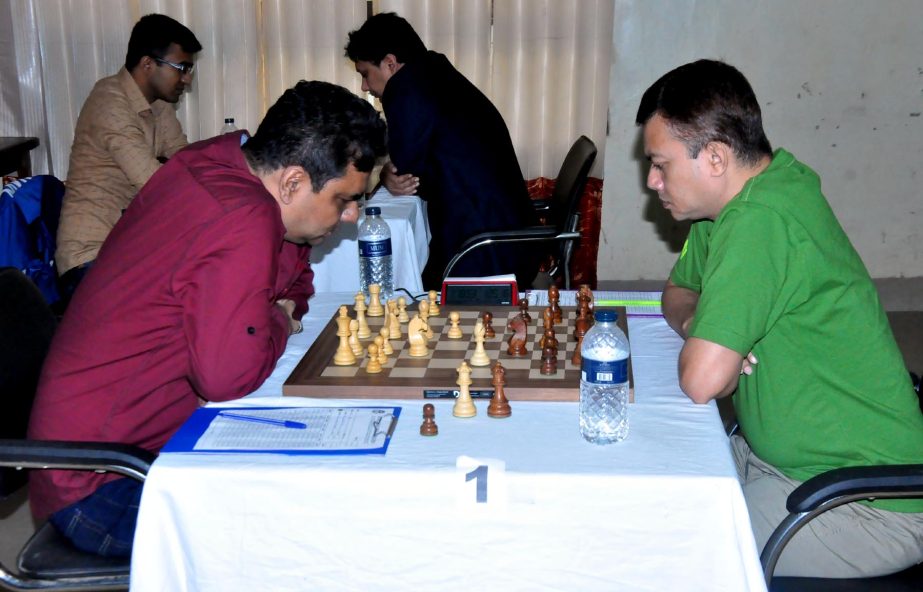 A scene from the 12th round matches of the Omicon Group 43rd National A Chess Championship held at Bangladesh Chess Federation hall-room on Monday.