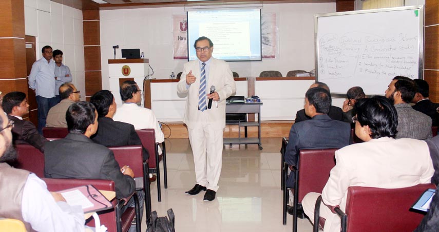 Prof Dr Khondoker Mokaddem Hossain, Pro-Vice Chancellor of Bangladesh Open University conducts a daylong workshop on research proposal at the Seminar Hall of Bangladesh Open University (BOU) main campus on Monday.