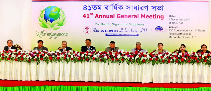 Afzalur Rahman Sinha, Chairman of ACME Laboratories Limited presiding over its 41st AGM at a convention centre in the city on Monday. The AGM approved 35 percent Cash Dividend for the year 2016-2017. Mizanur Rahman Sinha, Managing Director, Dr. Jabilur Ra