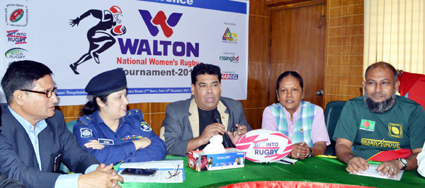 Operative Director (Head of Sports & Welfare Department) of Walton Group FM Iqbal Bin Anwar Dawn speaking at a press conference at the conference room of the Bangabandhu National Stadium on Wednesday.