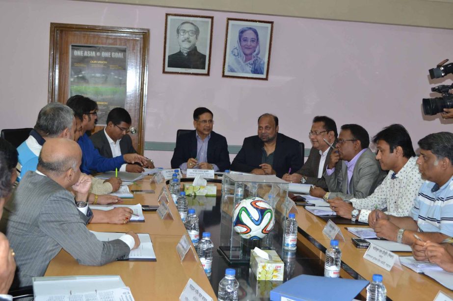 Senior Vice-President of Bangladesh Football Federation (BFF) and Chairman of the Professional Football League Committee of BFF Abdus Salam Murshedy presiding over the meeting of the Professional Football League Committee of BFF at the BFF House on Thursd