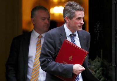 Britain's Secretary of State for Defence Gavin Williamson leaves 10 Downing Street, London on Tuesday.
