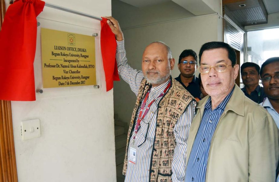 Prof Dr Nazmul Ahsan Kalimullah, BTFO, Vice Chancellor of Begum Rokey University, Rangpur inaugurates the Dhaka Liaison Office of the Unversity in the city on Thursday.