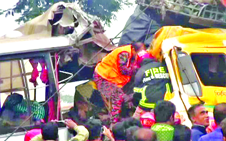 Two passengers were killed and some others were injured when a bus collided head-on with a truck at Raypura upazila in Narsingdi on Friday.