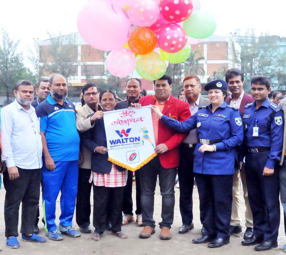 Operative Director (Head of Sports & Welfare Department) of Walton Group FM Iqbal Bin Anwar Dawn inaugurating the Walton 2nd National Women's Rugby Competition by releasing the balloons as the chief guest at the Paltan Maidan on Sunday.