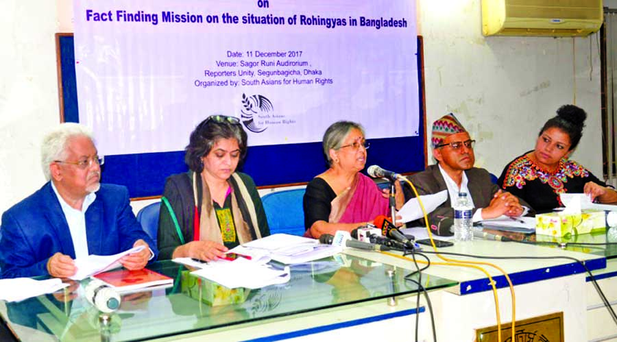 Former Adviser to the Caretaker Government Sultana Kamal speaking at a seminar on 'Fact Finding Mission on the Situation of Rohingyas in Bangladesh' organised by South Asians for Human Rights in DRU auditorium on Monday.