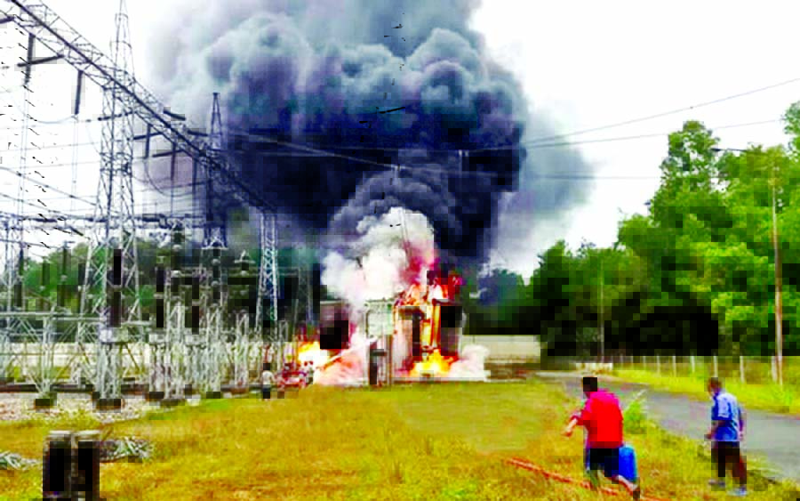 Fire broke out at the 230kV power substation at Fenchuganj in Sylhet on Monday, leaving one of the transformers totally damaged.